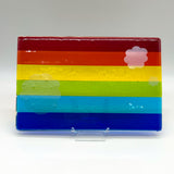 Rainbow Silver Lining 7x11" Fused Glass Cheese Plate
