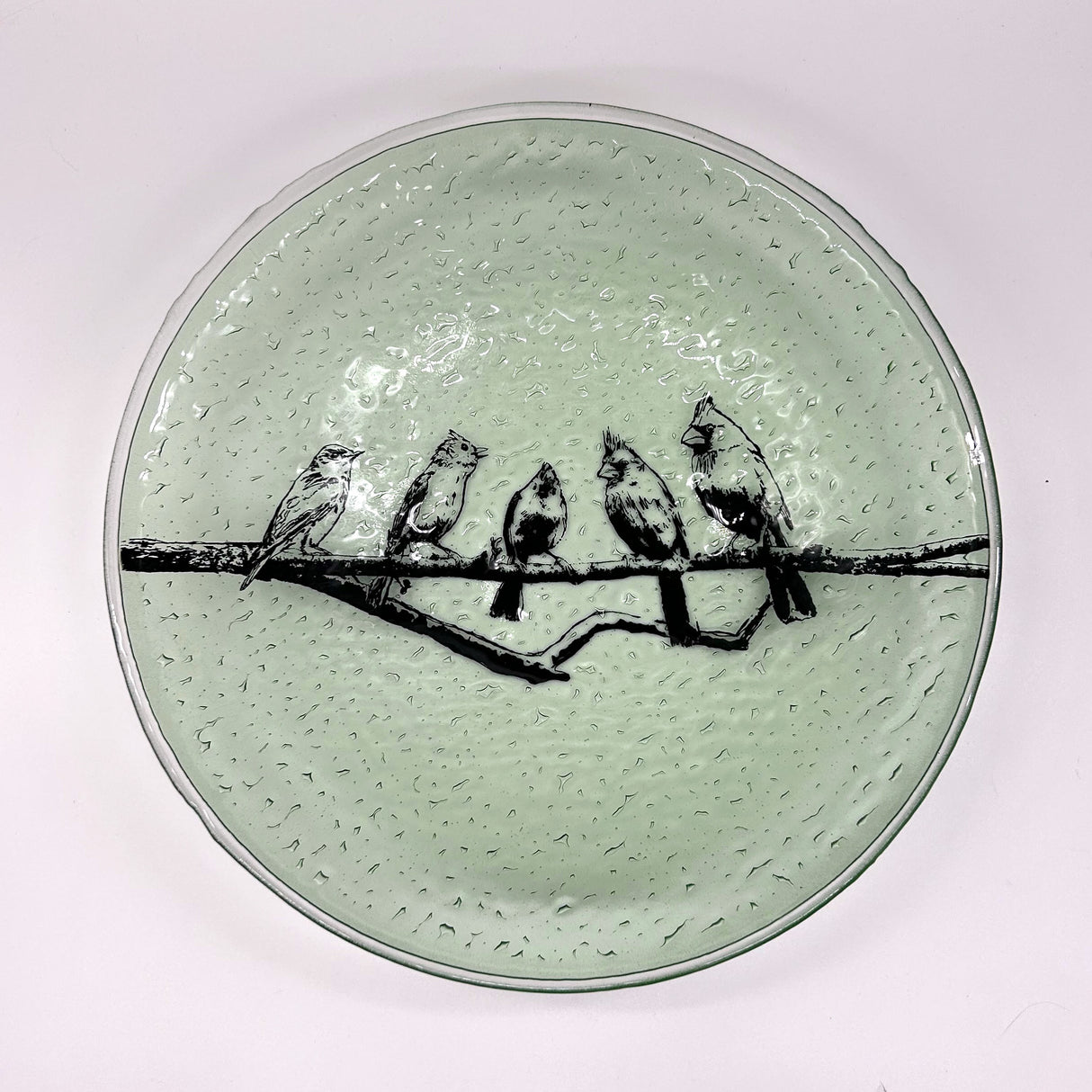 Birds On A Wire Fused Glass Large 13" Serving Bowl