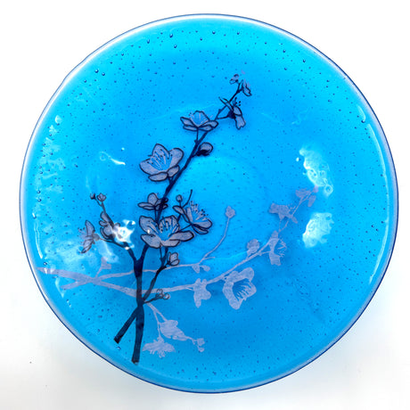 Cherry Blossom Fused Glass Large 13" Serving Bowl | Made to order