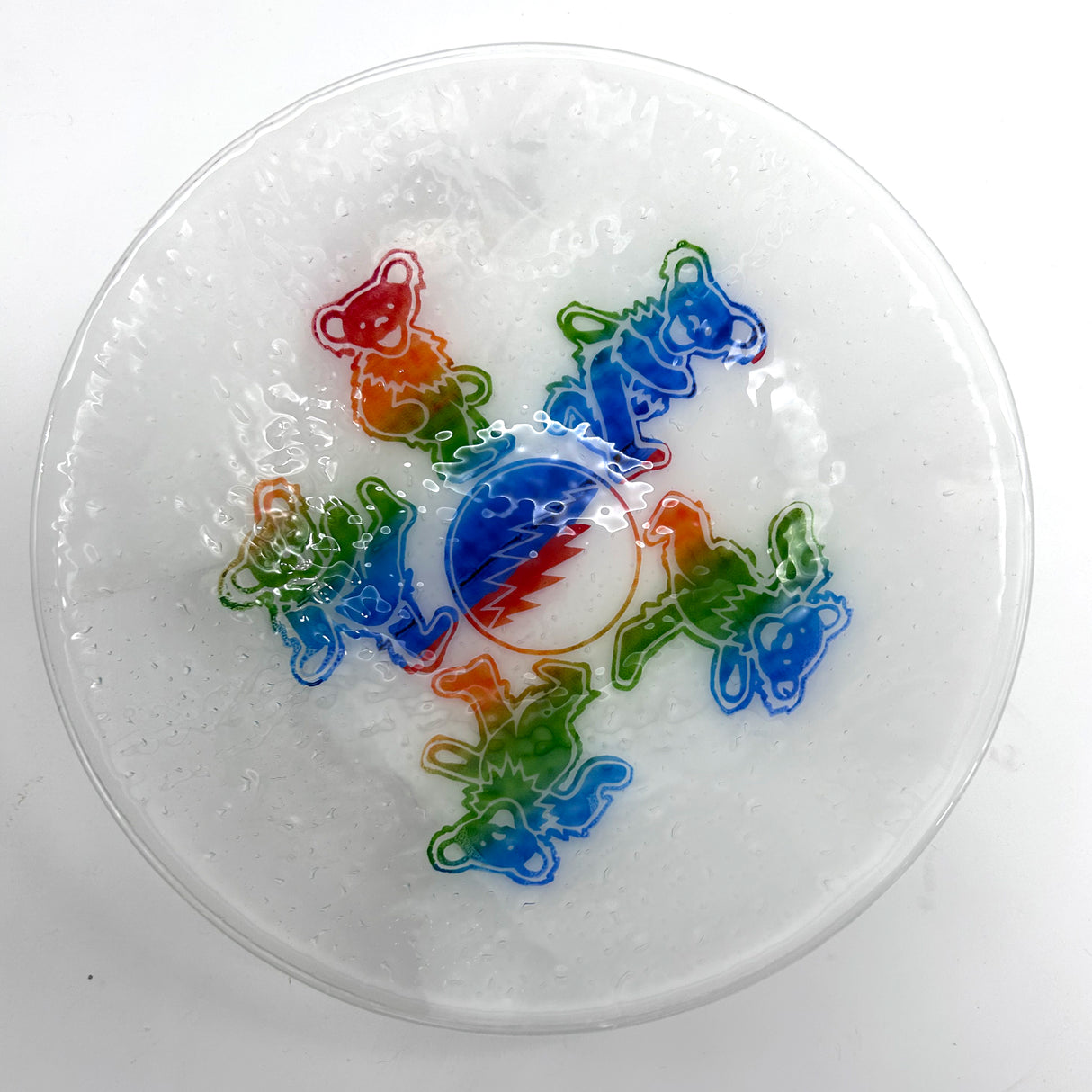 Deadhead Dancing Bears Fused Glass Large 13" Serving Bowl | Made to order