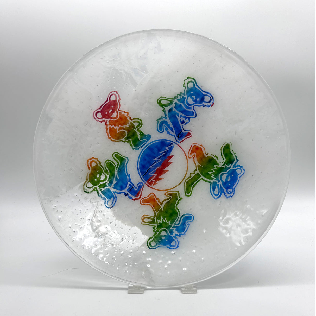 Deadhead Dancing Bears Fused Glass Large 13" Serving Bowl | Made to order