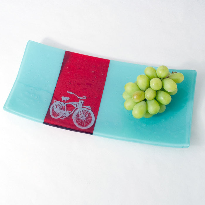 Bike 15" Long Fused Glass Serving Platter