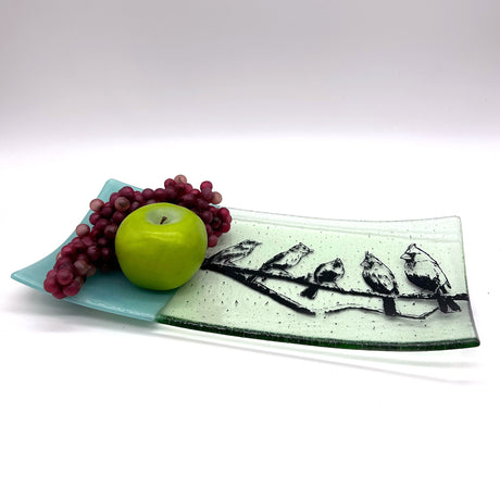 Birds on a Wire 15" Long Fused Glass Serving Platter