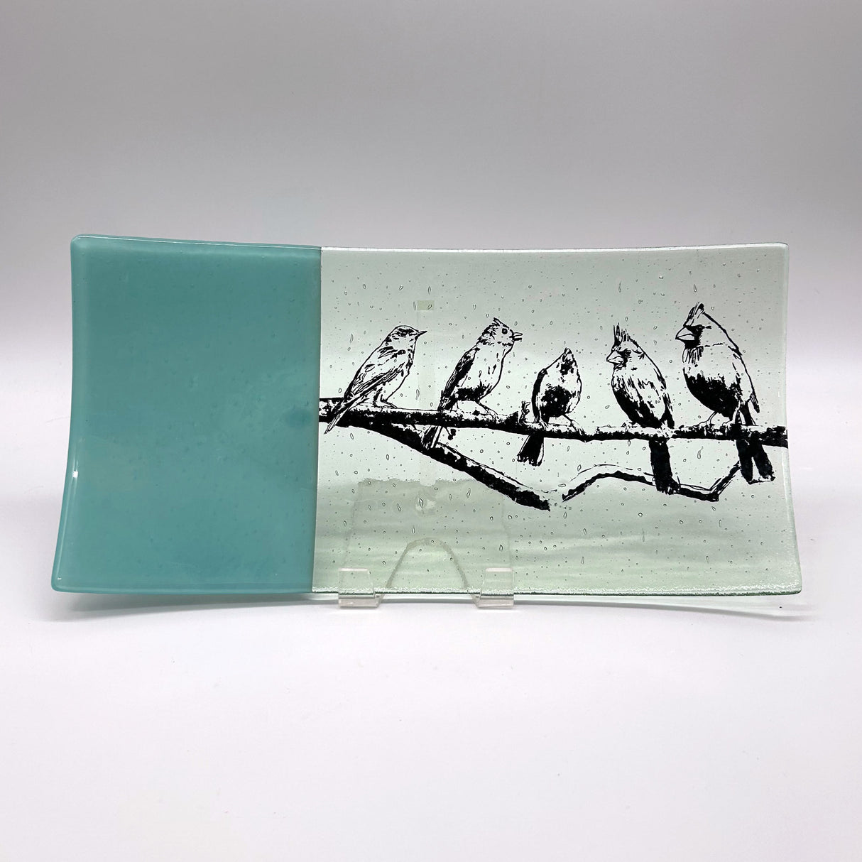Birds On A Wire 15" Long Fused Glass Serving Platter