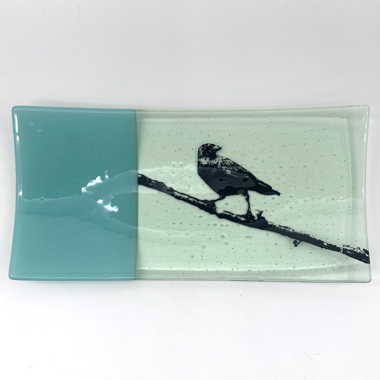 Crow 15" Long Fused Glass Serving Platter