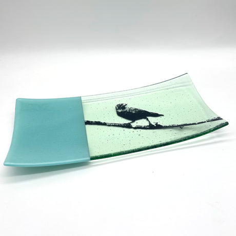 Crow 15" Long Fused Glass Serving Platter
