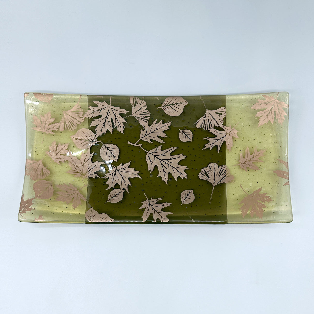 Falling Leaves Autumn 15" Long Fused Glass Serving Platter