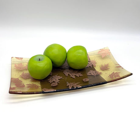 Falling Leaves Autumn 15" Long Fused Glass Serving Platter