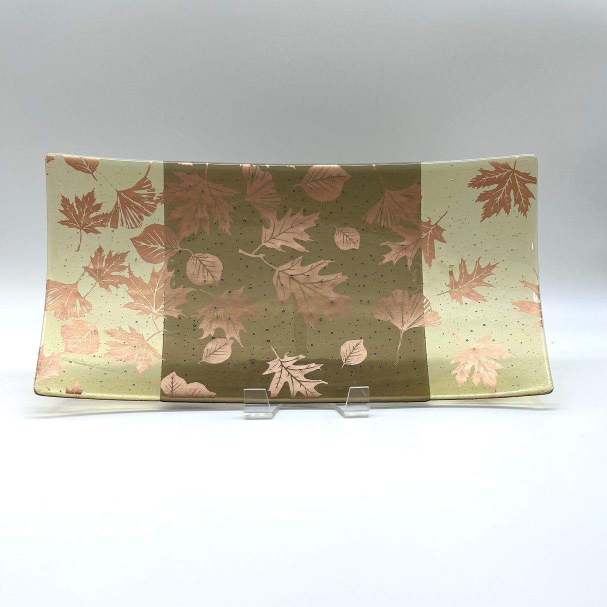 Falling Leaves Autumn 15" Long Fused Glass Serving Platter