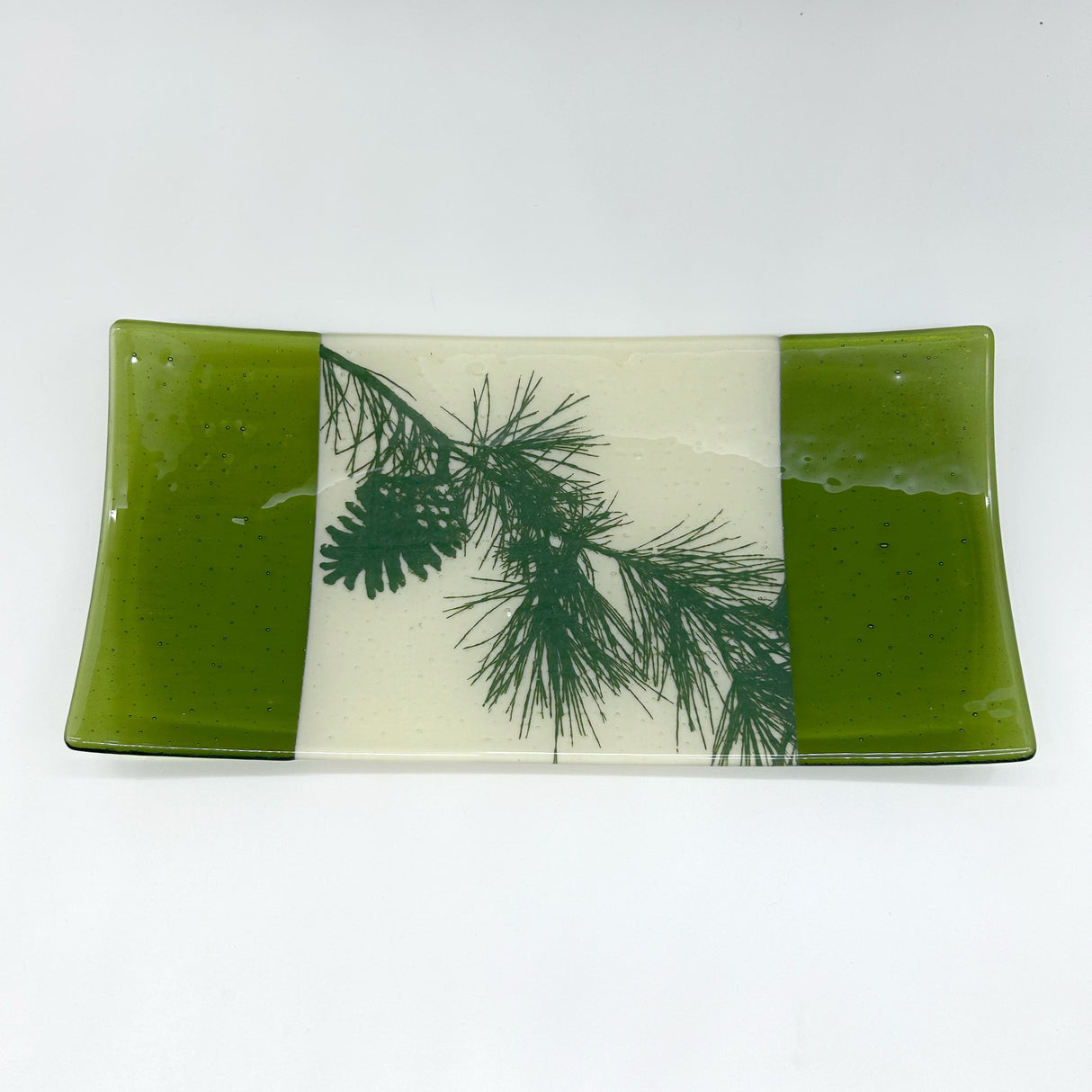 Pine Bough 15" Long Fused Glass Serving Platter