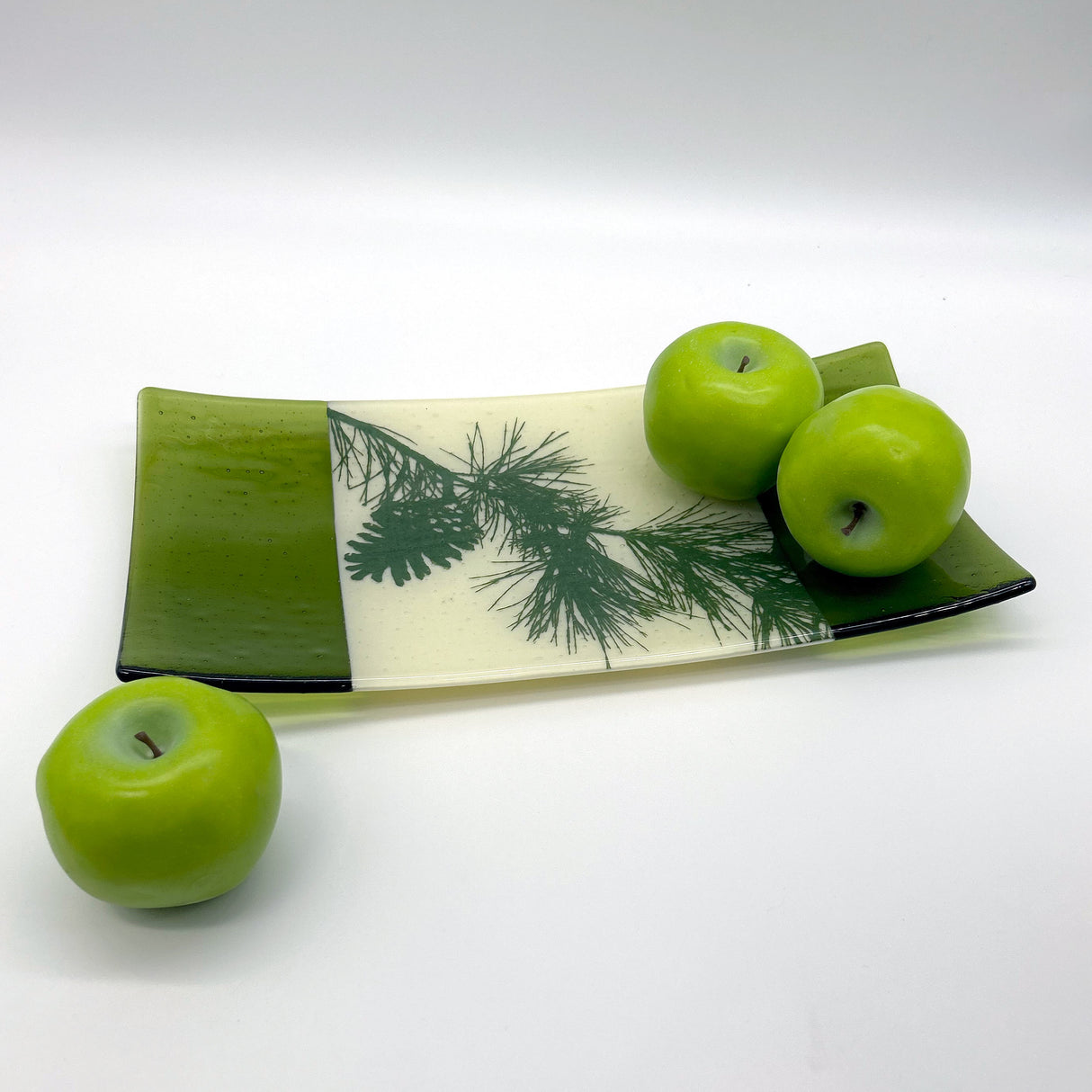 Pine Bough 15" Long Fused Glass Serving Platter