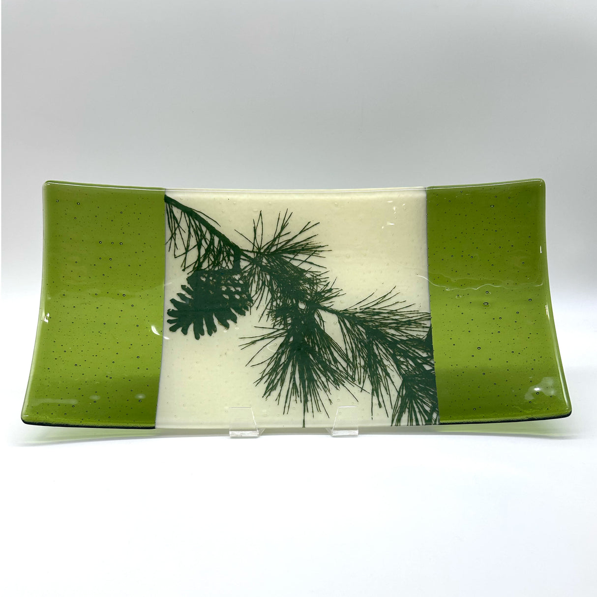 Pine Bough 15" Long Fused Glass Serving Platter