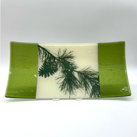 Pine Bough 15" Long Fused Glass Serving Platter