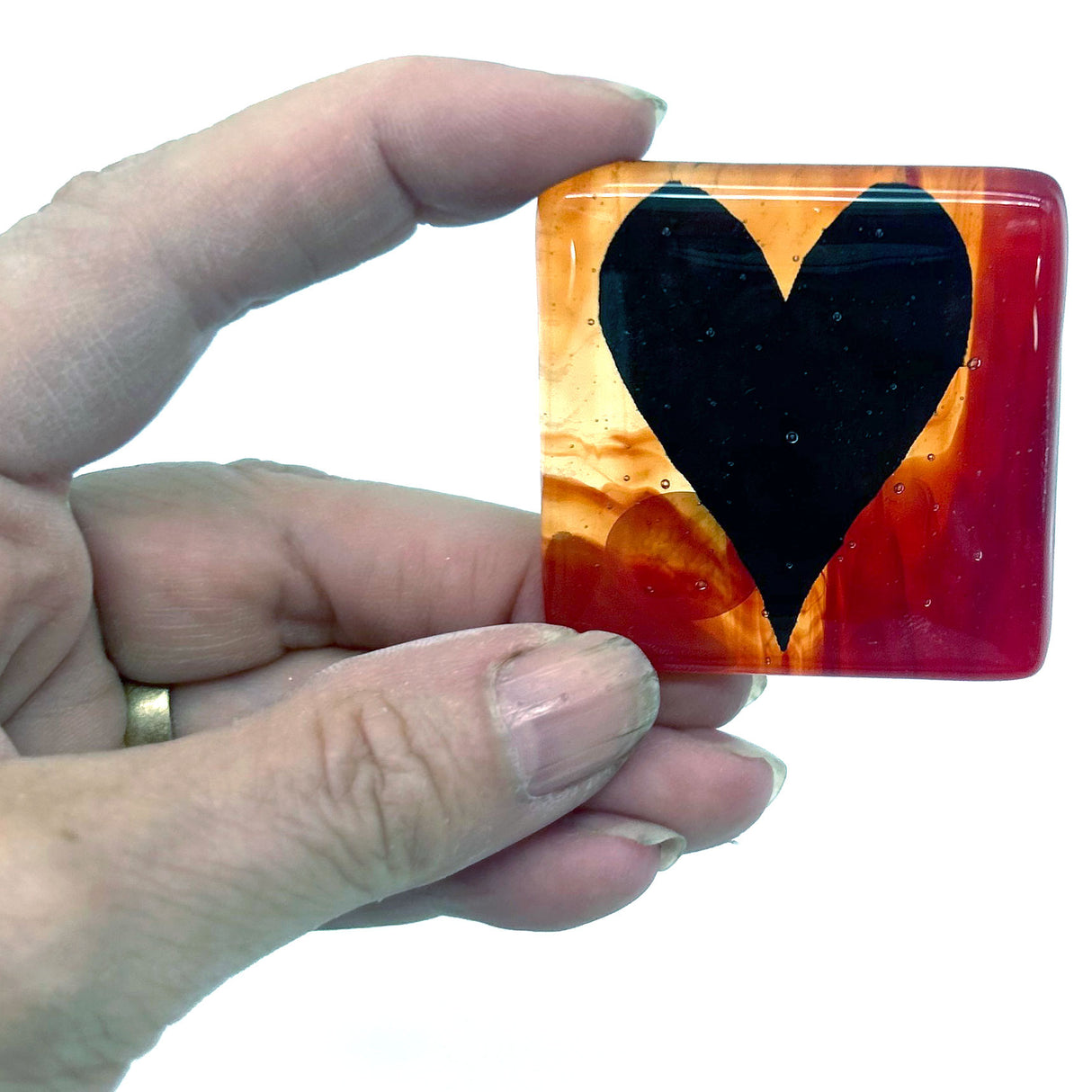 Black Heart Fused Glass 1.75" Handmade Magnet