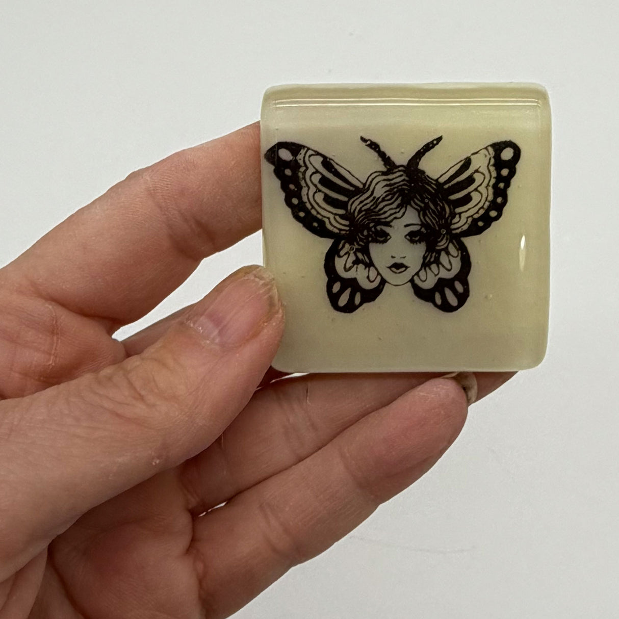 Butterfly Tattoo Handmade Fused Glass 1.75" Magnet