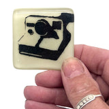 Vintage Camera Polaroid Fused Glass 1.75" Handmade Magnet