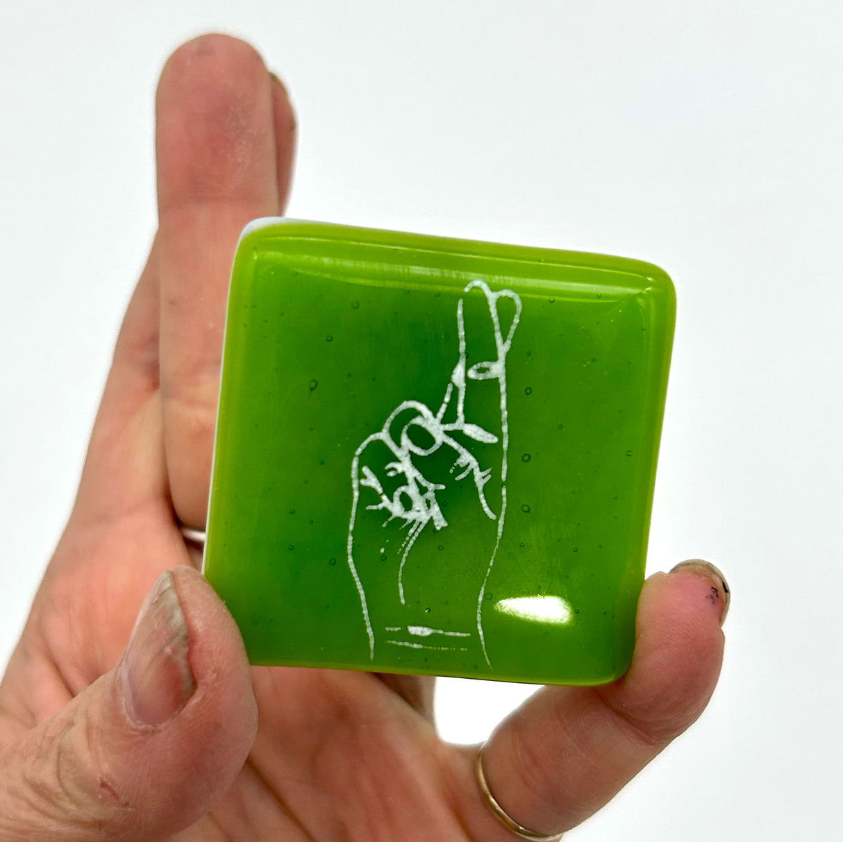 Lucky Crossed Fingers Fused Glass 1.75" Magnet