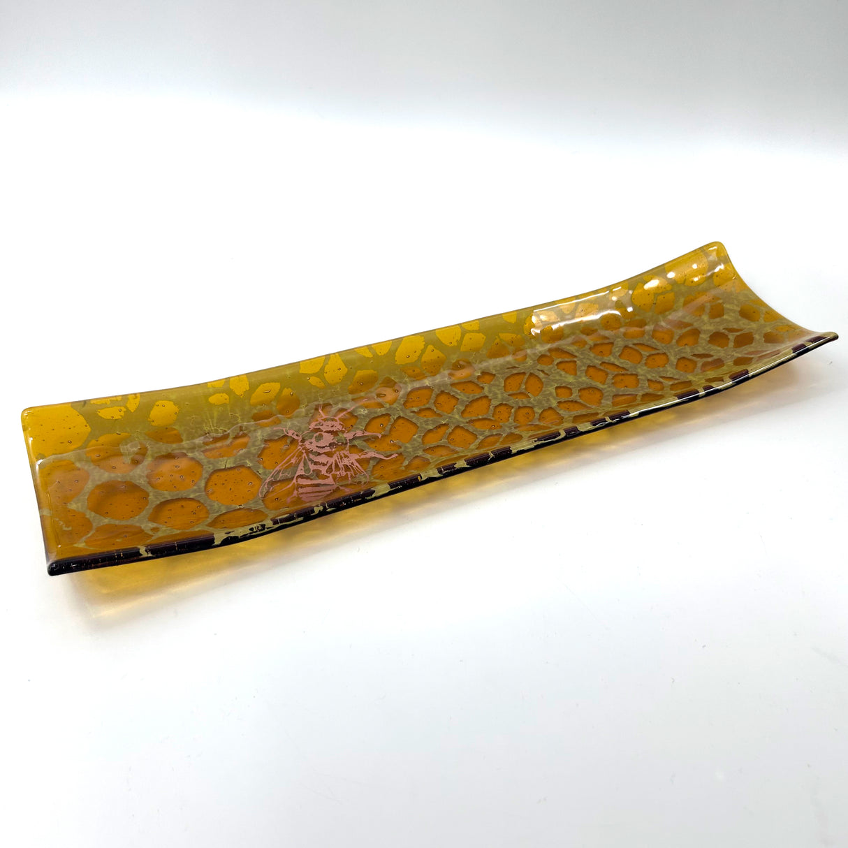 Honeybee 17" Fused Glass Channel Platter * Made to Order