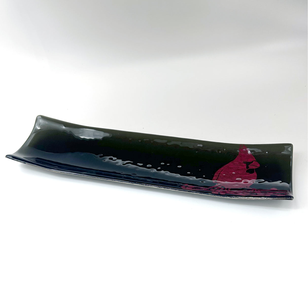 Cardinal 17" Fused Glass Channel Platter * Made to Order