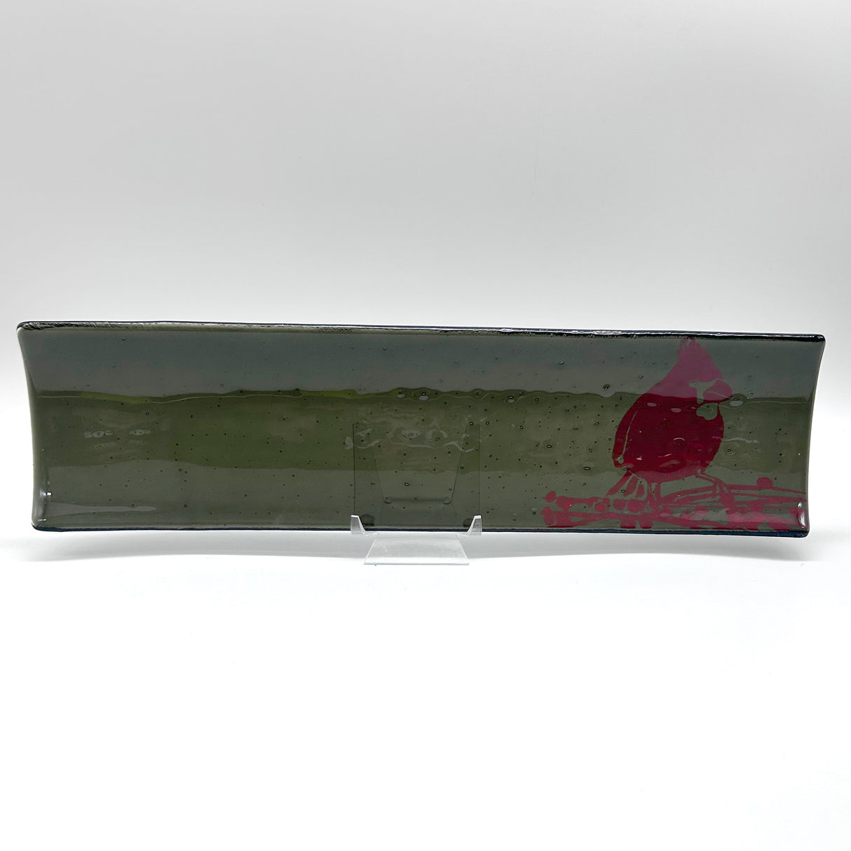 Cardinal 17" Fused Glass Channel Platter * Made to Order