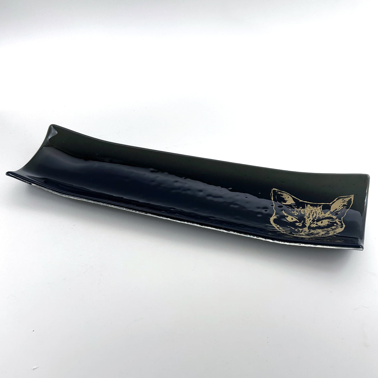 Black Cat 17" Fused Glass Channel Platter * Made to Order