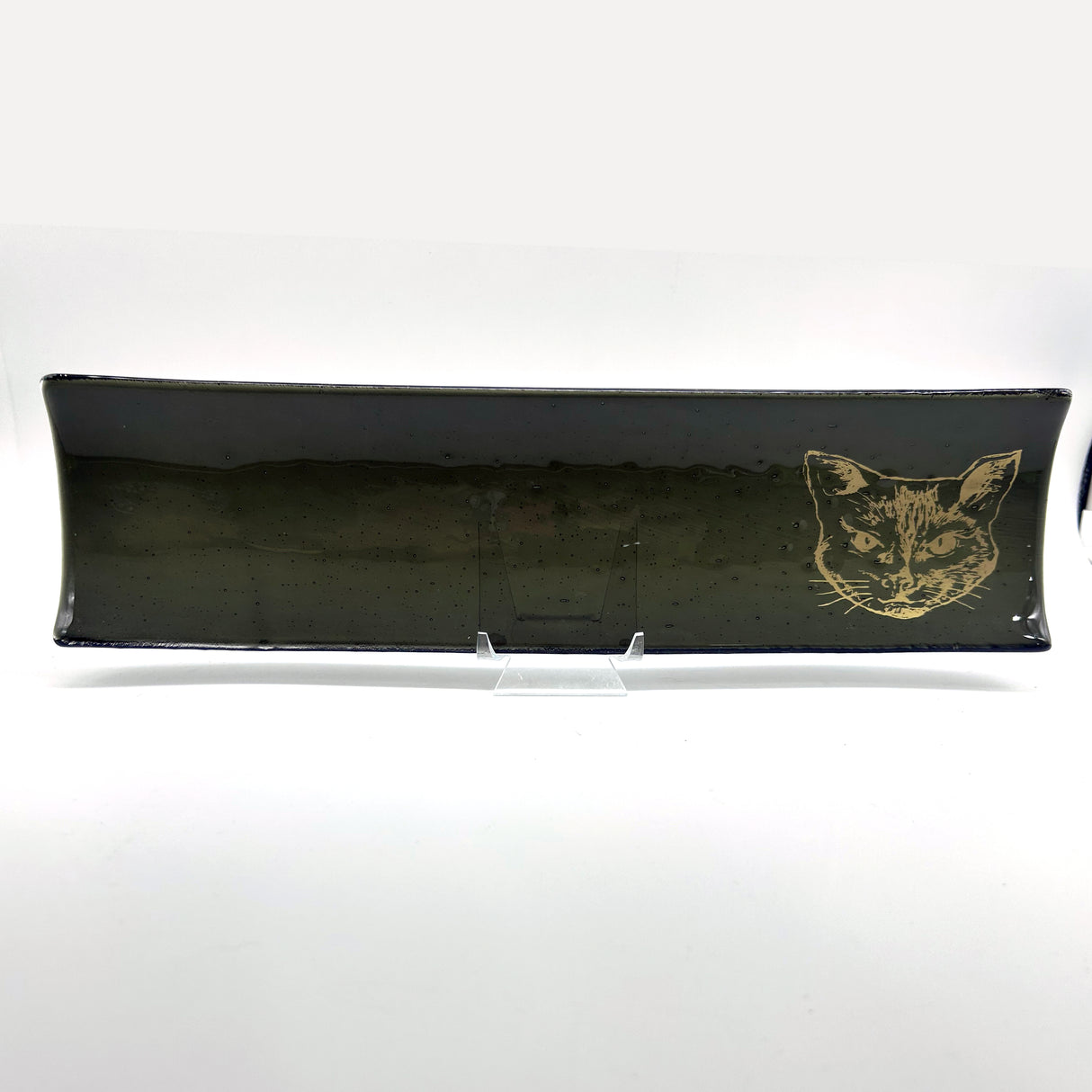 Black Cat 17" Fused Glass Channel Platter * Made to Order