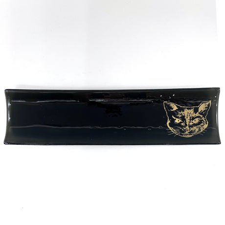 Black Cat 17" Fused Glass Channel Platter * Made to Order