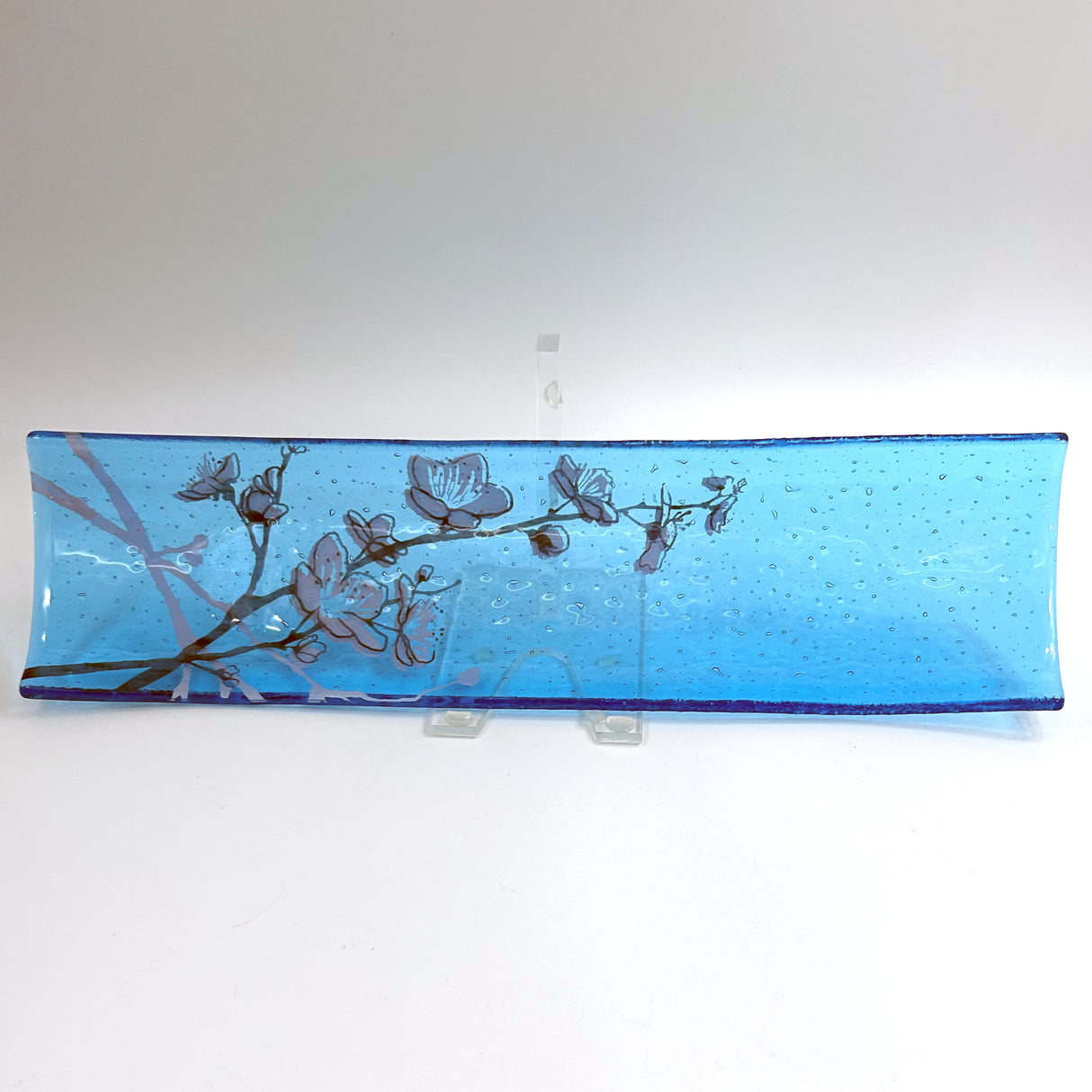 Cherry Blossom 17" Fused Glass Channel Platter * Made to Order