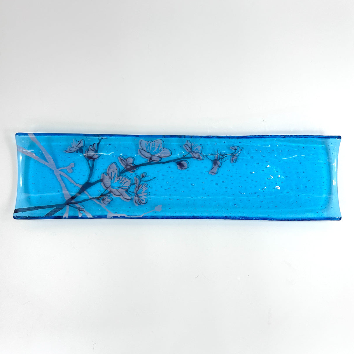 Cherry Blossom 17" Fused Glass Channel Platter * Made to Order