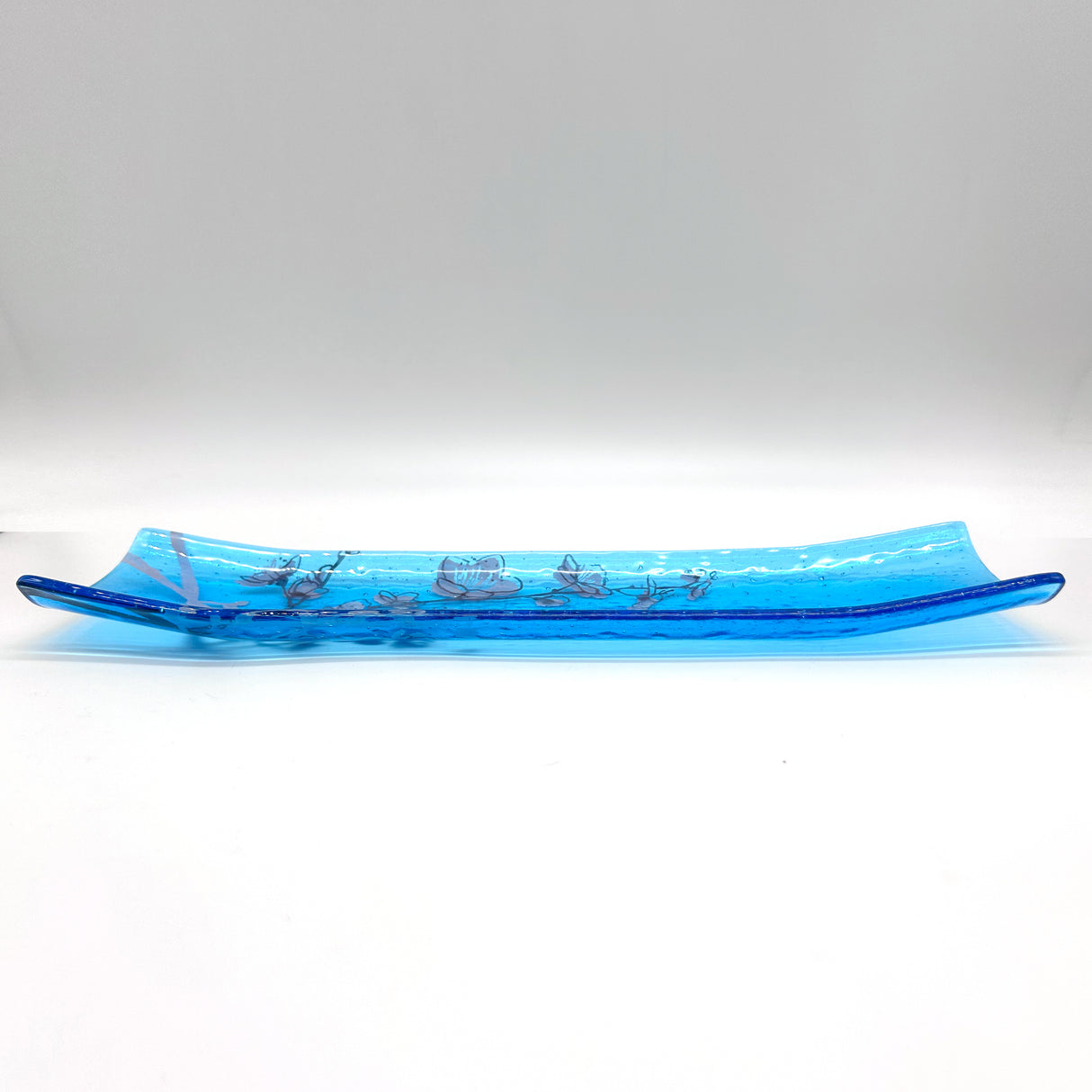 Cherry Blossom 17" Fused Glass Channel Platter * Made to Order
