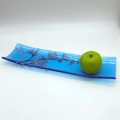 Cherry Blossom 17" Fused Glass Channel Platter * Made to Order