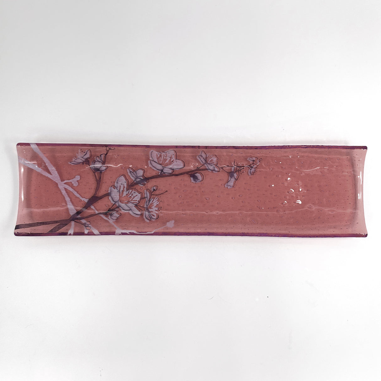 Cherry Blossom 17" Fused Glass Channel Platter * Made to Order