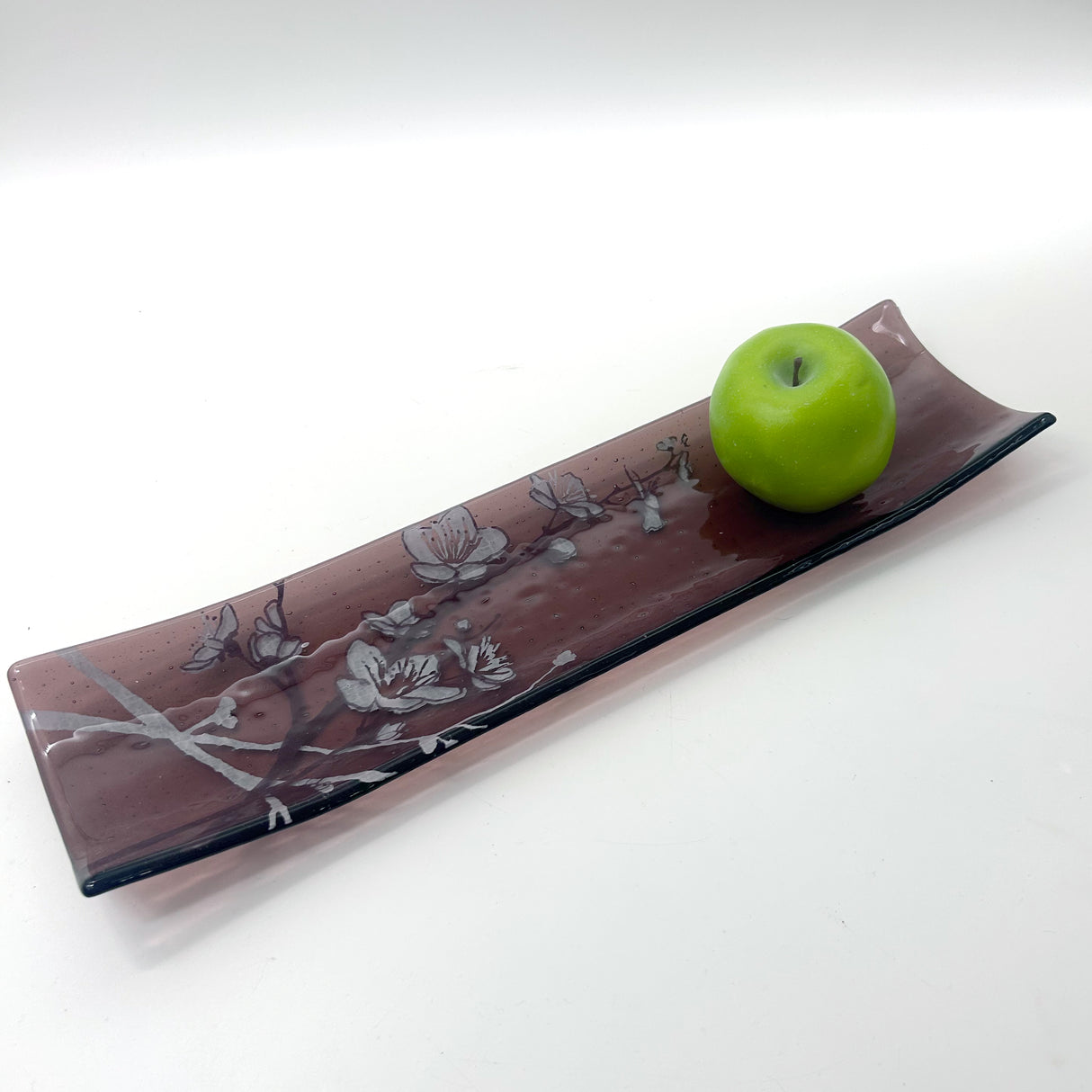 Cherry Blossom 17" Fused Glass Channel Platter * Made to Order