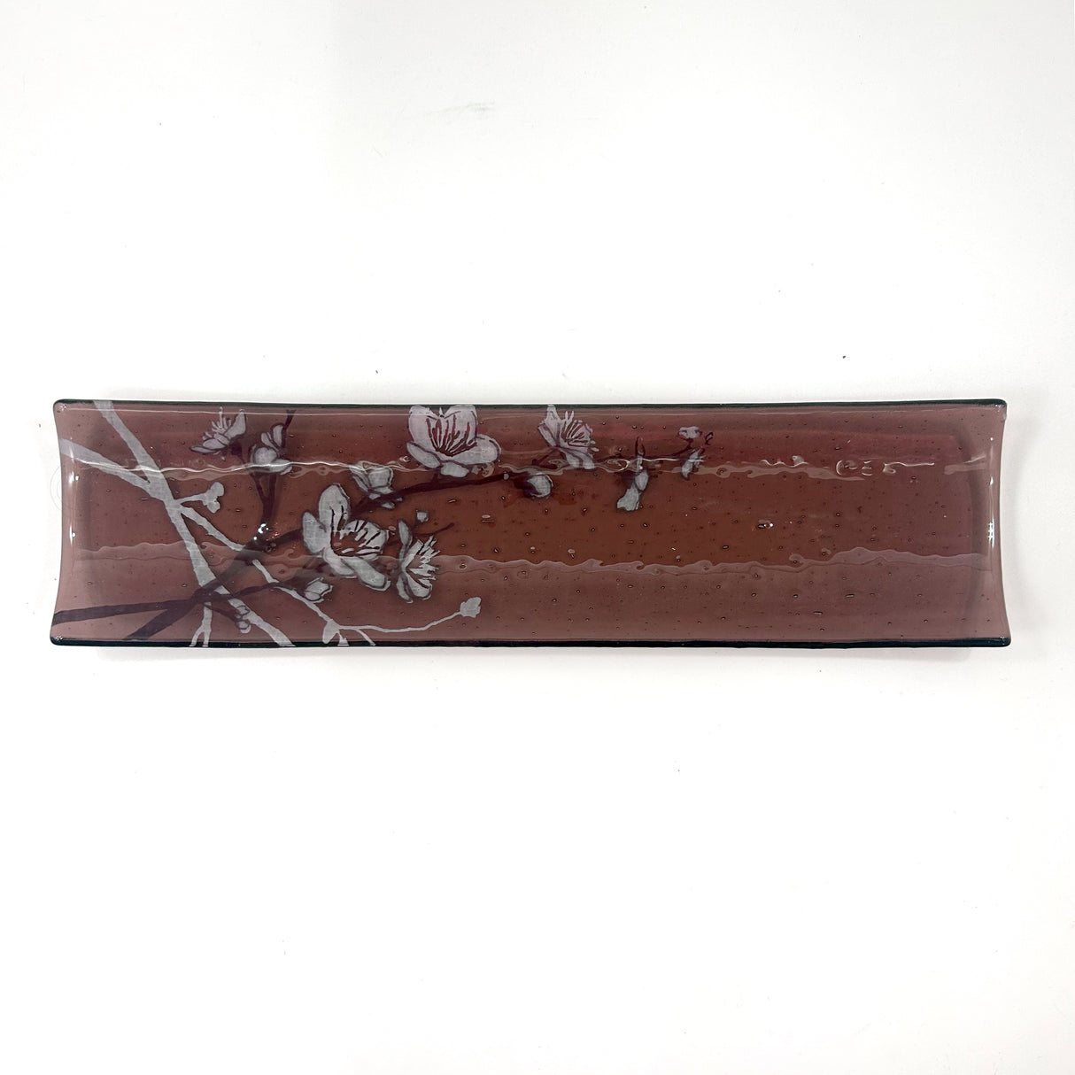 Cherry Blossom 17" Fused Glass Channel Platter * Made to Order