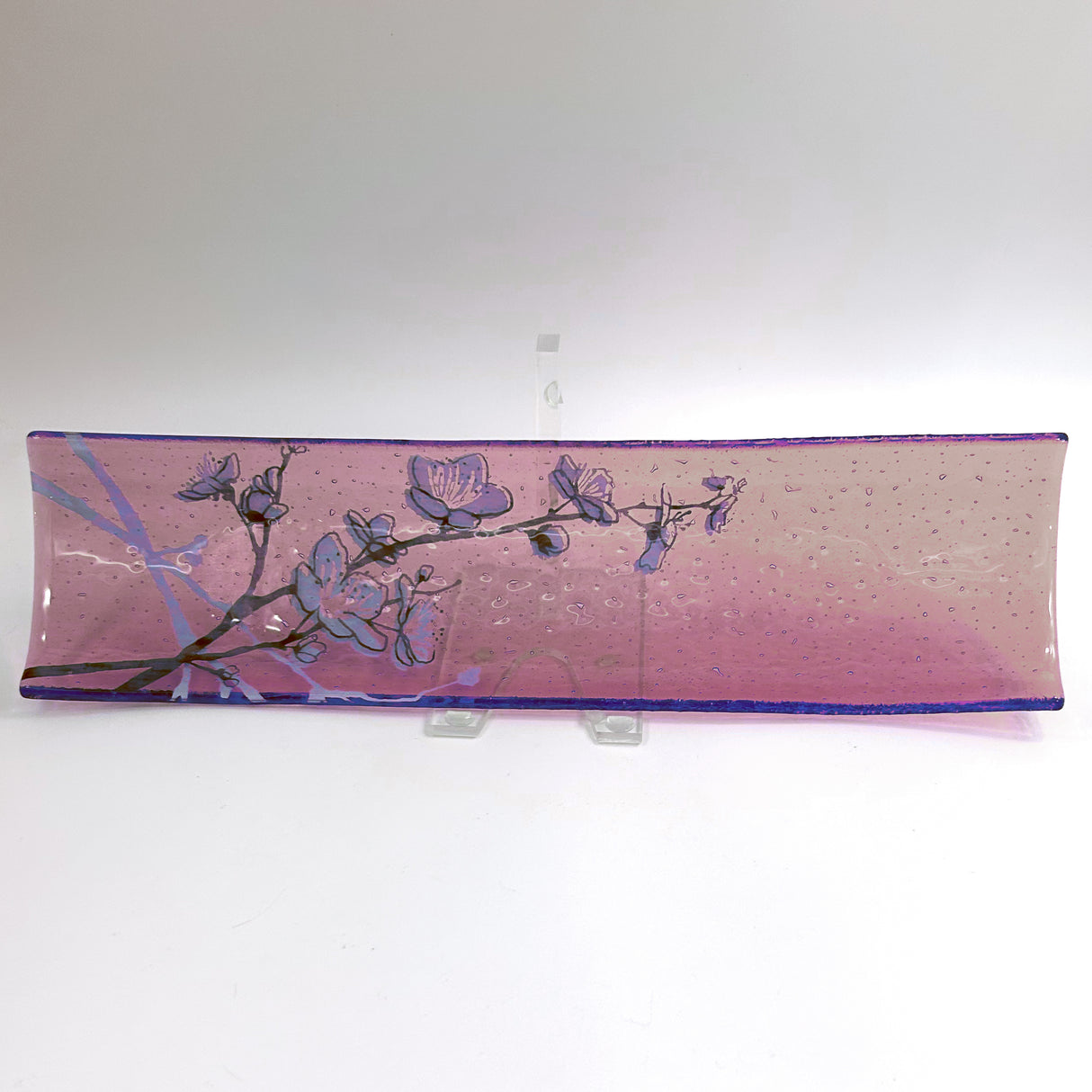 Cherry Blossom 17" Fused Glass Channel Platter * Made to Order