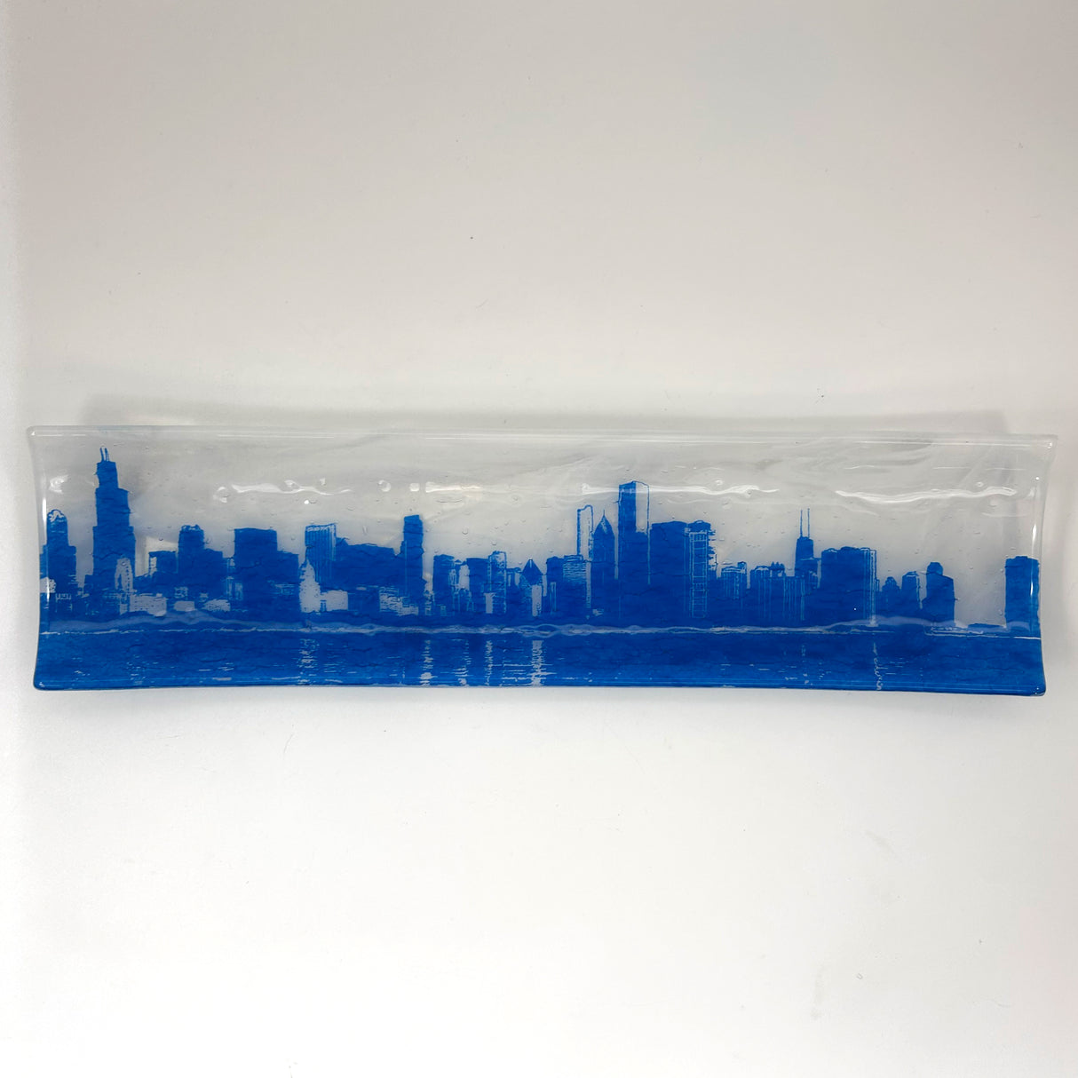 Chicago Skyline 17" Fused Glass Channel Platter * Made to Order