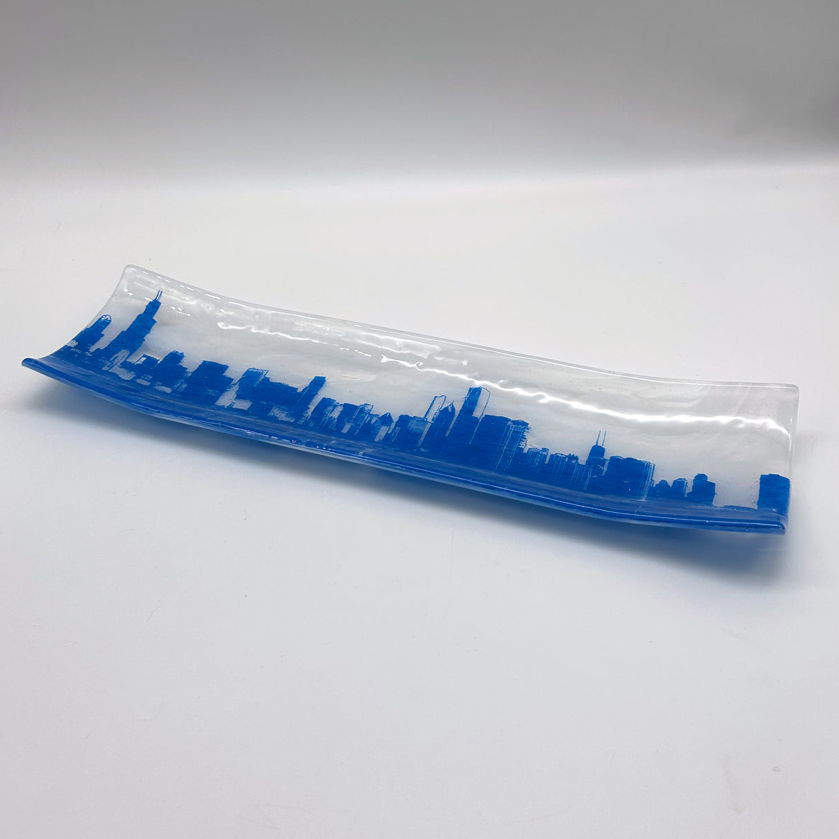 Chicago Skyline 17" Fused Glass Channel Platter * Made to Order