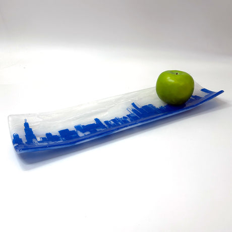 Chicago Skyline 17" Fused Glass Channel Platter * Made to Order