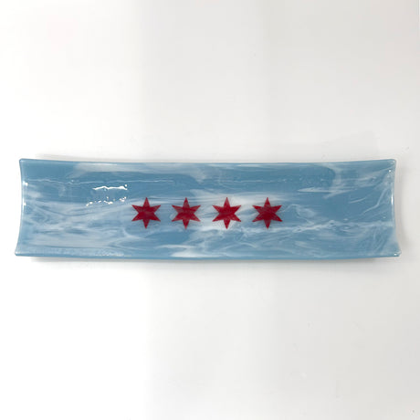 Chicago Flag 17" Fused Glass Channel Platter * Made to Order