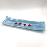 Chicago Flag 17" Fused Glass Channel Platter * Made to Order