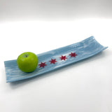 Chicago Flag 17" Fused Glass Channel Platter * Made to Order