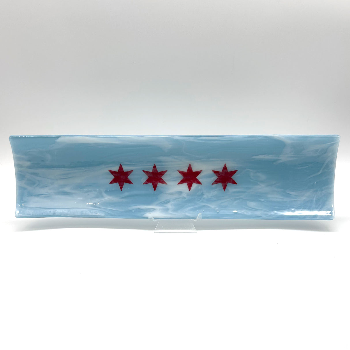 Chicago Flag 17" Fused Glass Channel Platter * Made to Order