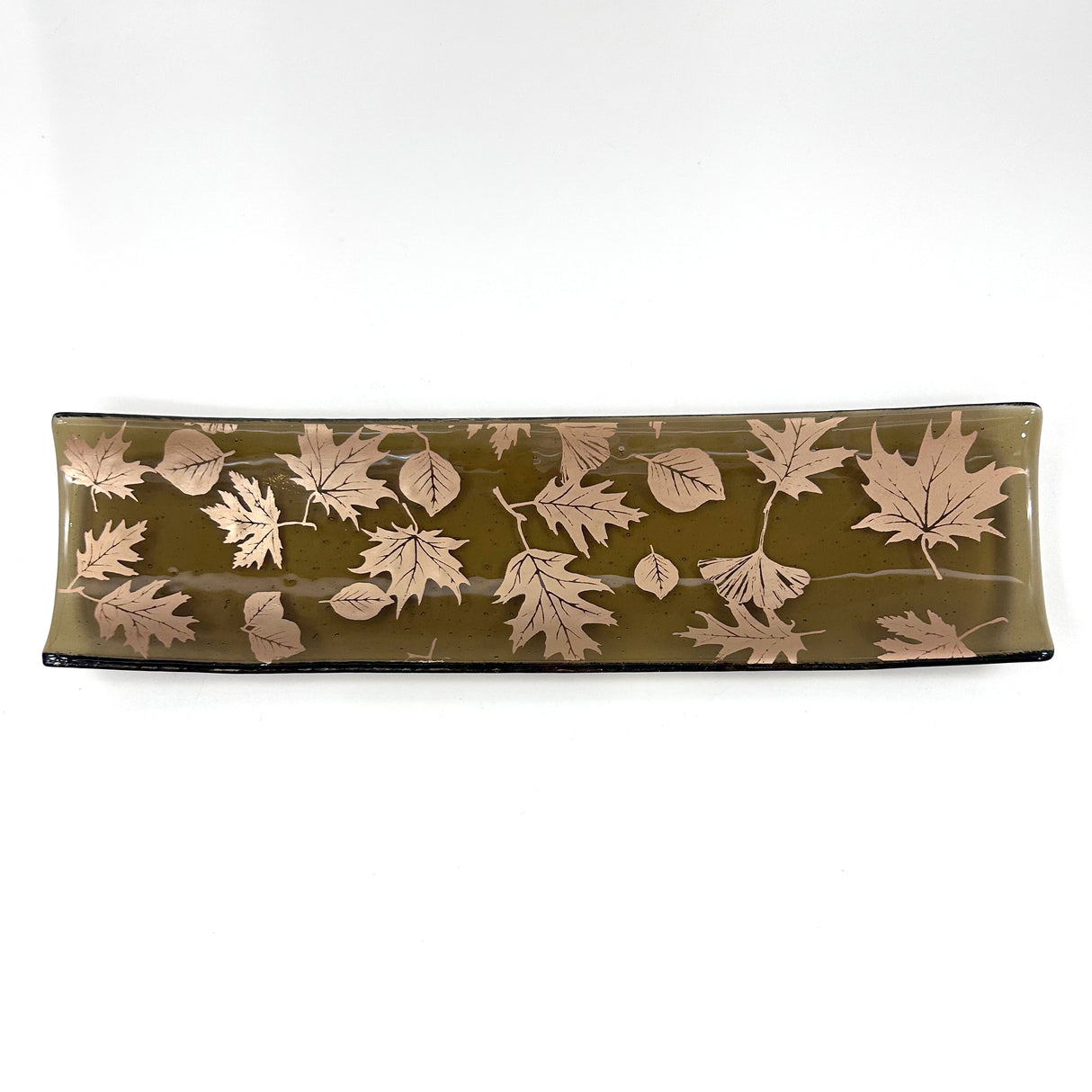 Falling Leaves Autumn 17" Fused Glass Channel Platter * Made to Order