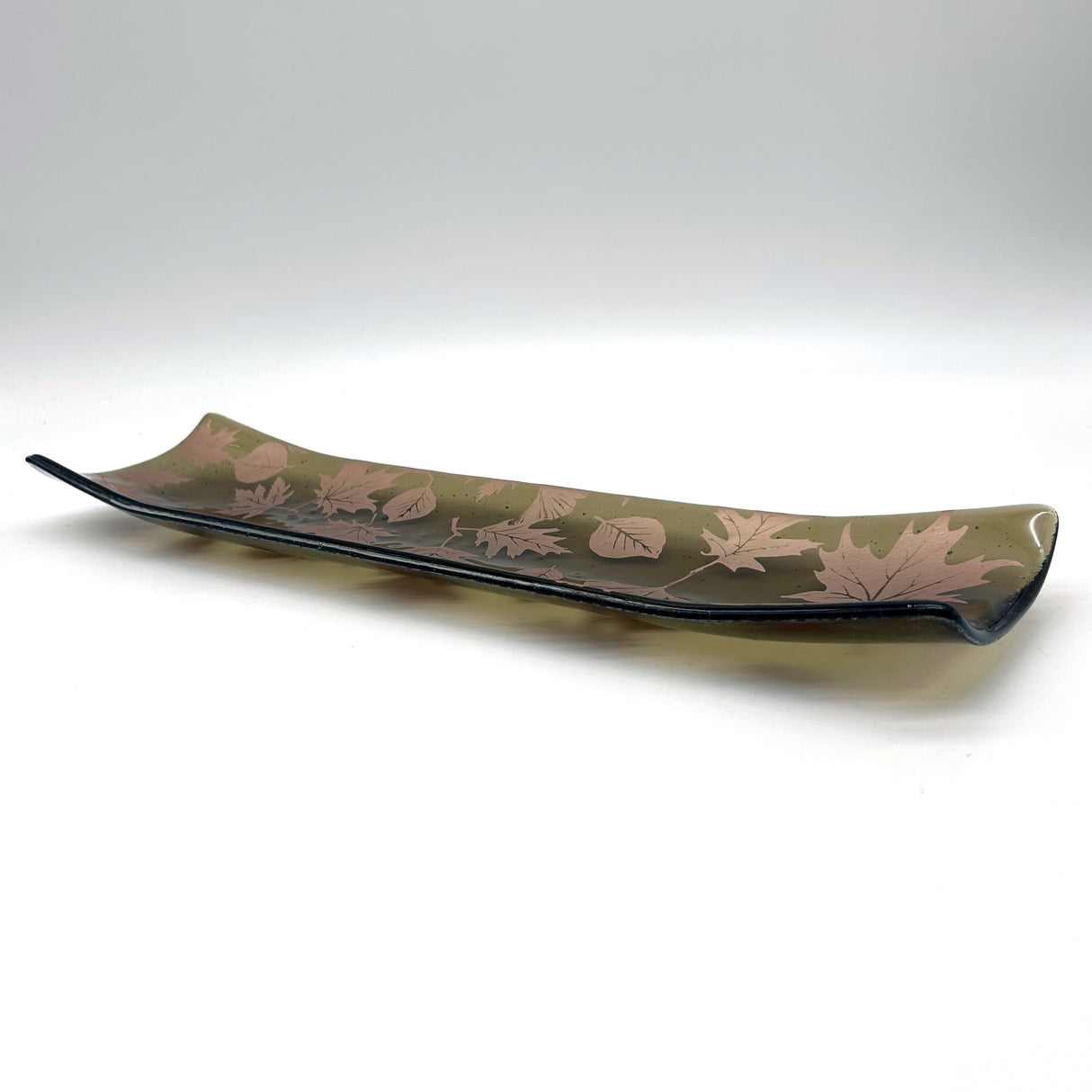Falling Leaves Autumn 17" Fused Glass Channel Platter * Made to Order