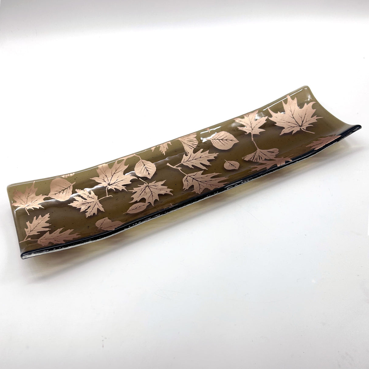 Falling Leaves Autumn 17" Fused Glass Channel Platter * Made to Order