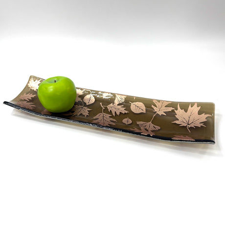 Falling Leaves Autumn 17" Fused Glass Channel Platter * Made to Order