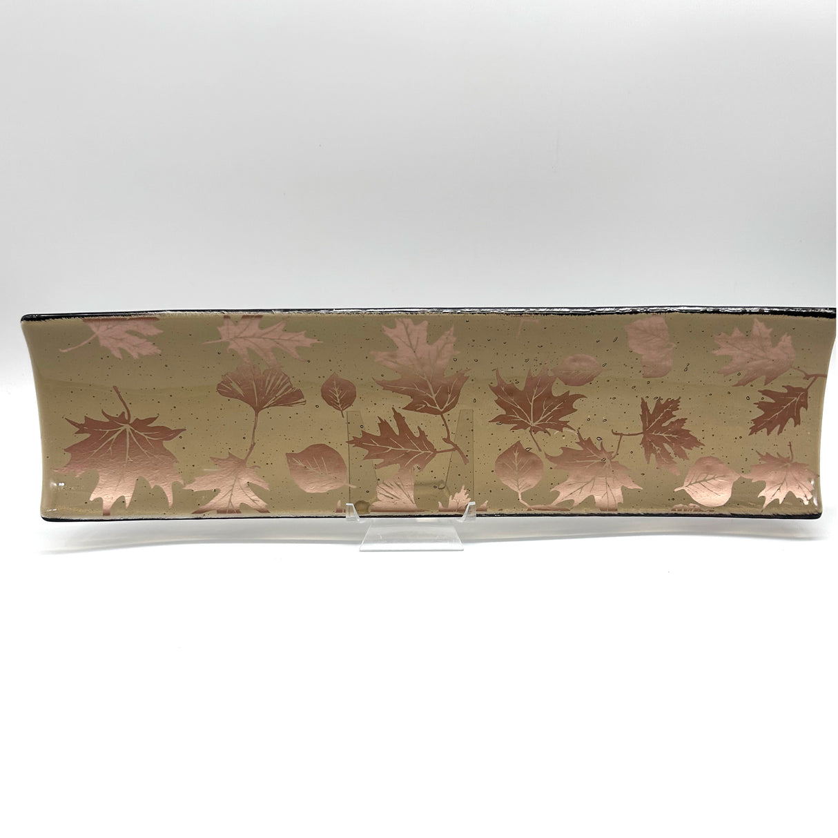 Falling Leaves Autumn 17" Fused Glass Channel Platter * Made to Order