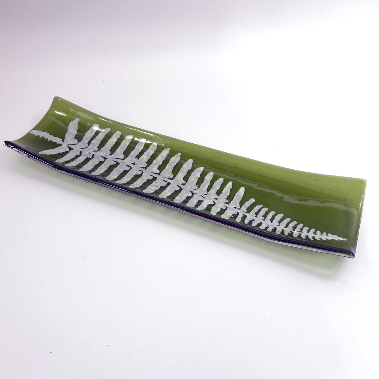 Fern Leaf 17" Fused Glass Channel Platter * Made to Order