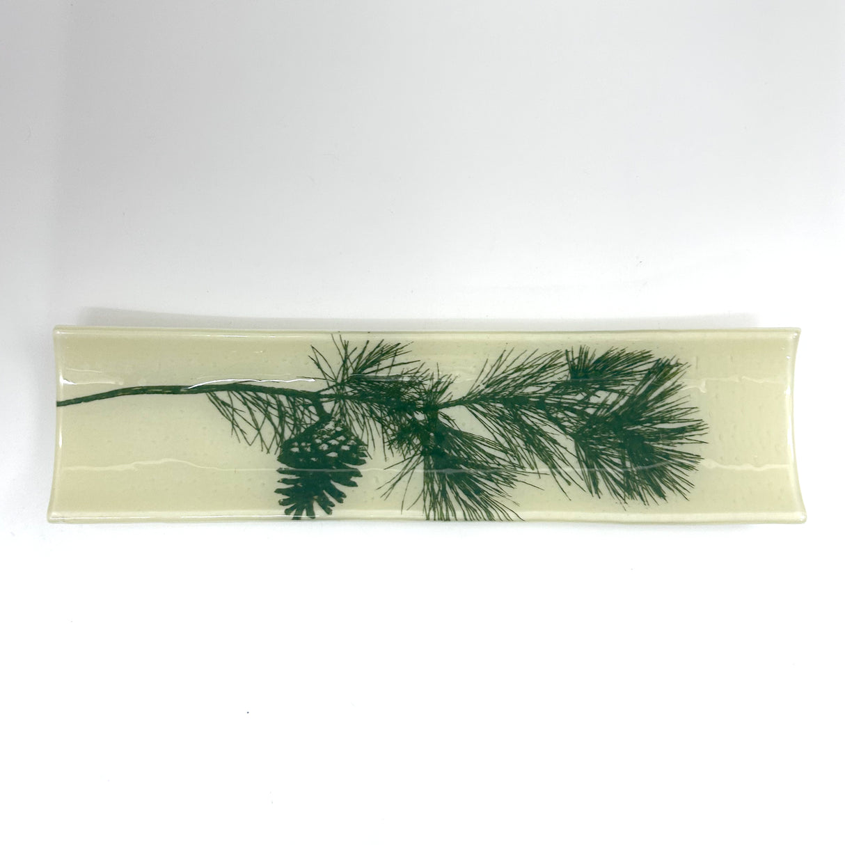 Pine Bough 17" Fused Glass Channel Platter * Made to Order