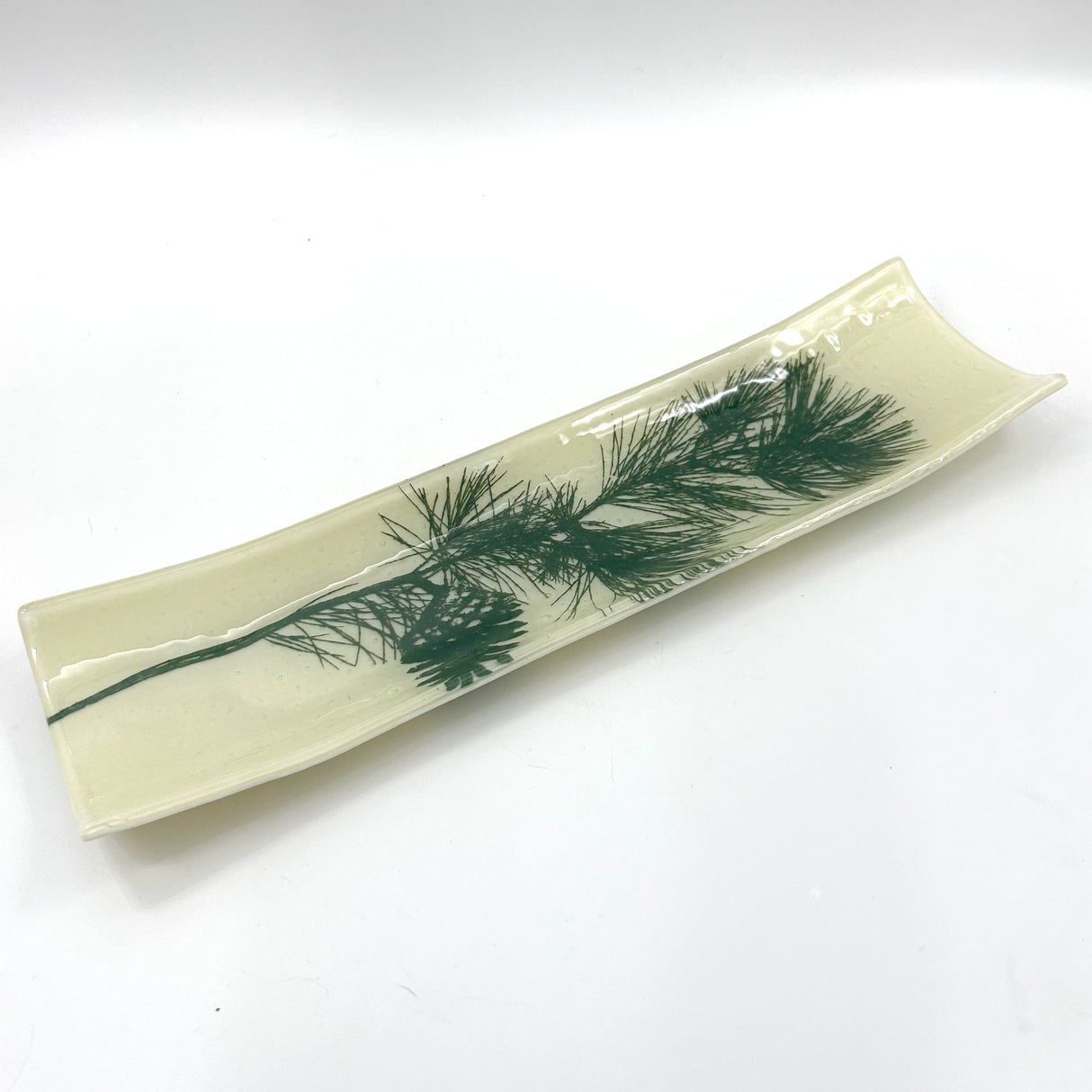 Pine Bough 17" Fused Glass Channel Platter * Made to Order